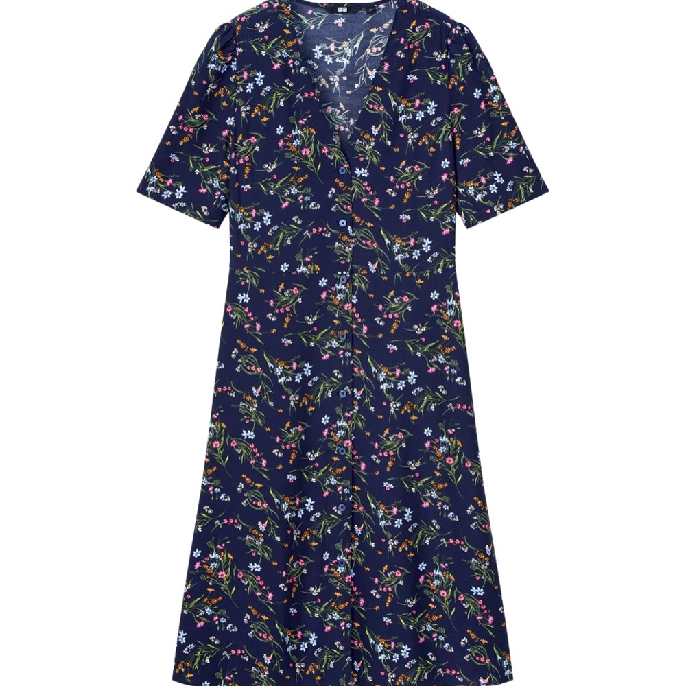 Printed V-Neck Short-Sleeve Flare Dress